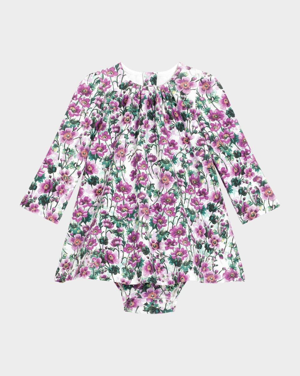 Girl's Long-Sleeve Floral-Print Dress & Bloomers Set, Size 3M-30